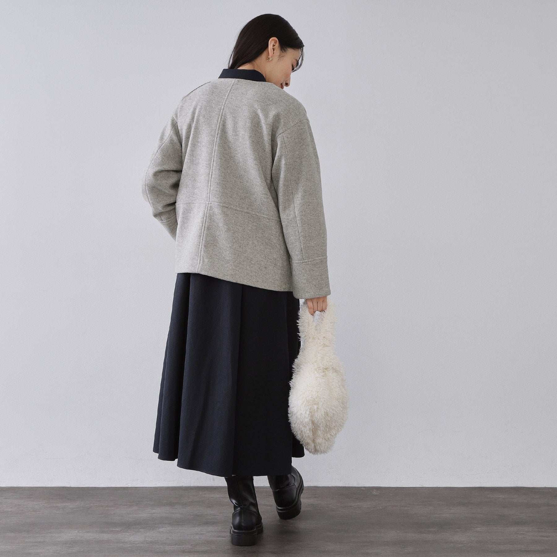 オペーク ドット クリップ OPAQUE.CLIP ウールライクメルトン ノーカラーコート【洗濯機OK】 （ブラック(019)） ブラック(019)