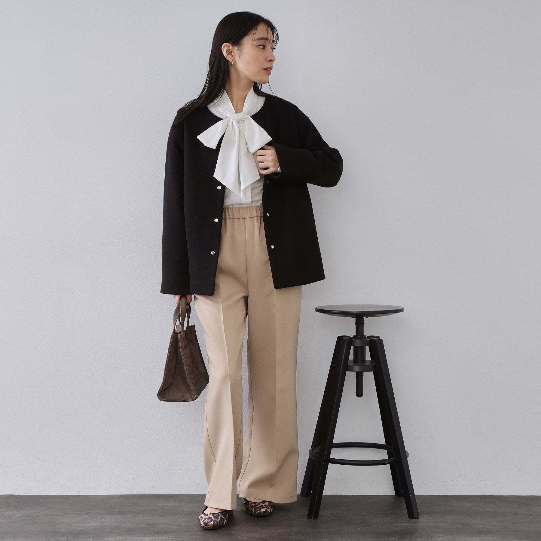 オペーク ドット クリップ OPAQUE.CLIP ウールライクメルトン ノーカラーコート【洗濯機OK】 （ブラック(019)） ブラック(019)