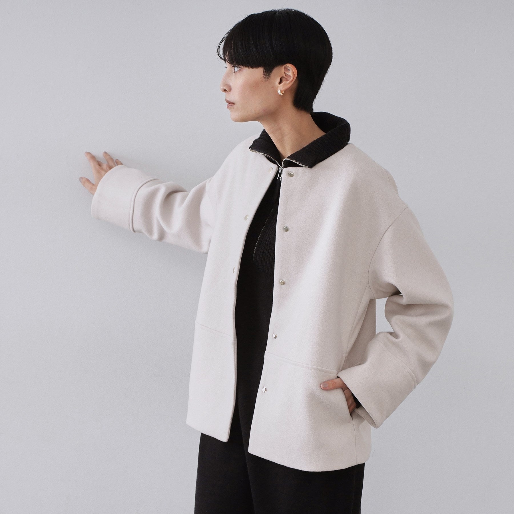 オペーク ドット クリップ OPAQUE.CLIP ウールライクメルトン ノーカラーコート【洗濯機OK】 （ブラック(019)） ブラック(019)