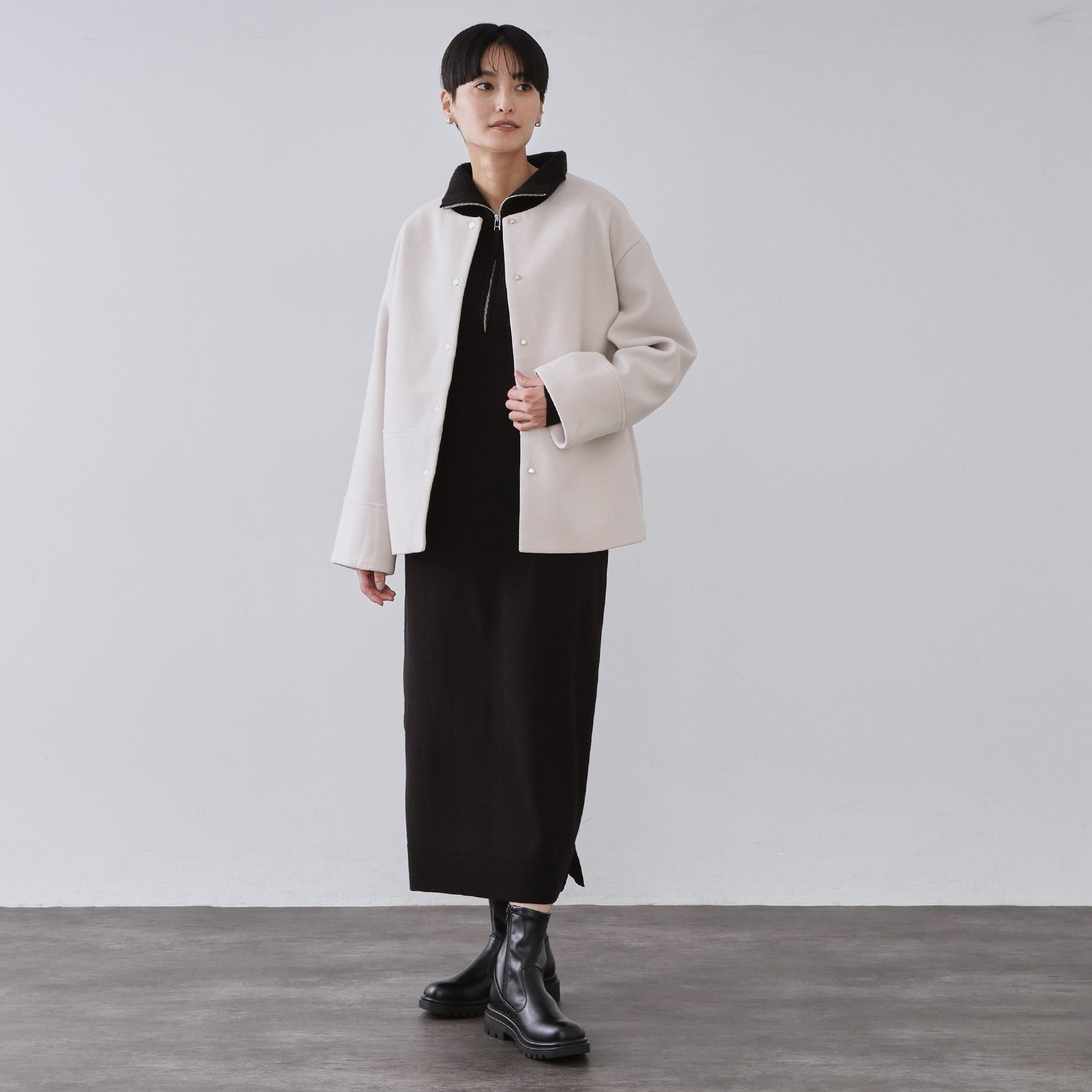 オペーク ドット クリップ OPAQUE.CLIP ウールライクメルトン ノーカラーコート【洗濯機OK】 （ブラック(019)） ブラック(019)