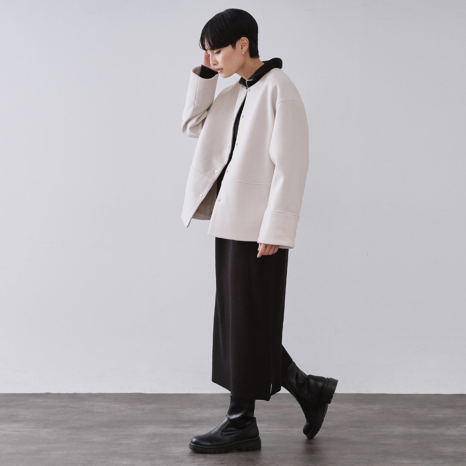 オペーク ドット クリップ OPAQUE.CLIP ウールライクメルトン ノーカラーコート【洗濯機OK】 （ブラック(019)） ブラック(019)