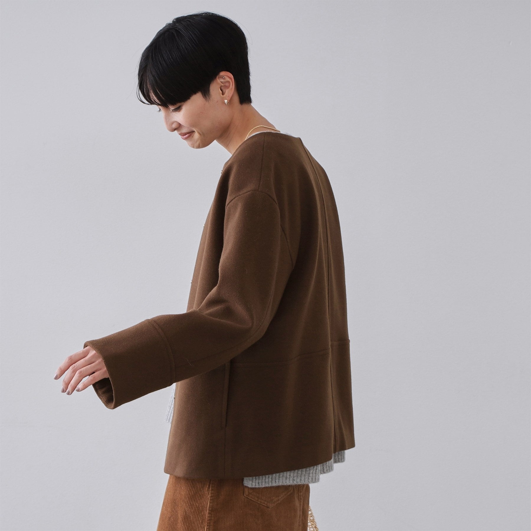 オペーク ドット クリップ OPAQUE.CLIP ウールライクメルトン ノーカラーコート【洗濯機OK】 （ブラック(019)） ブラック(019)