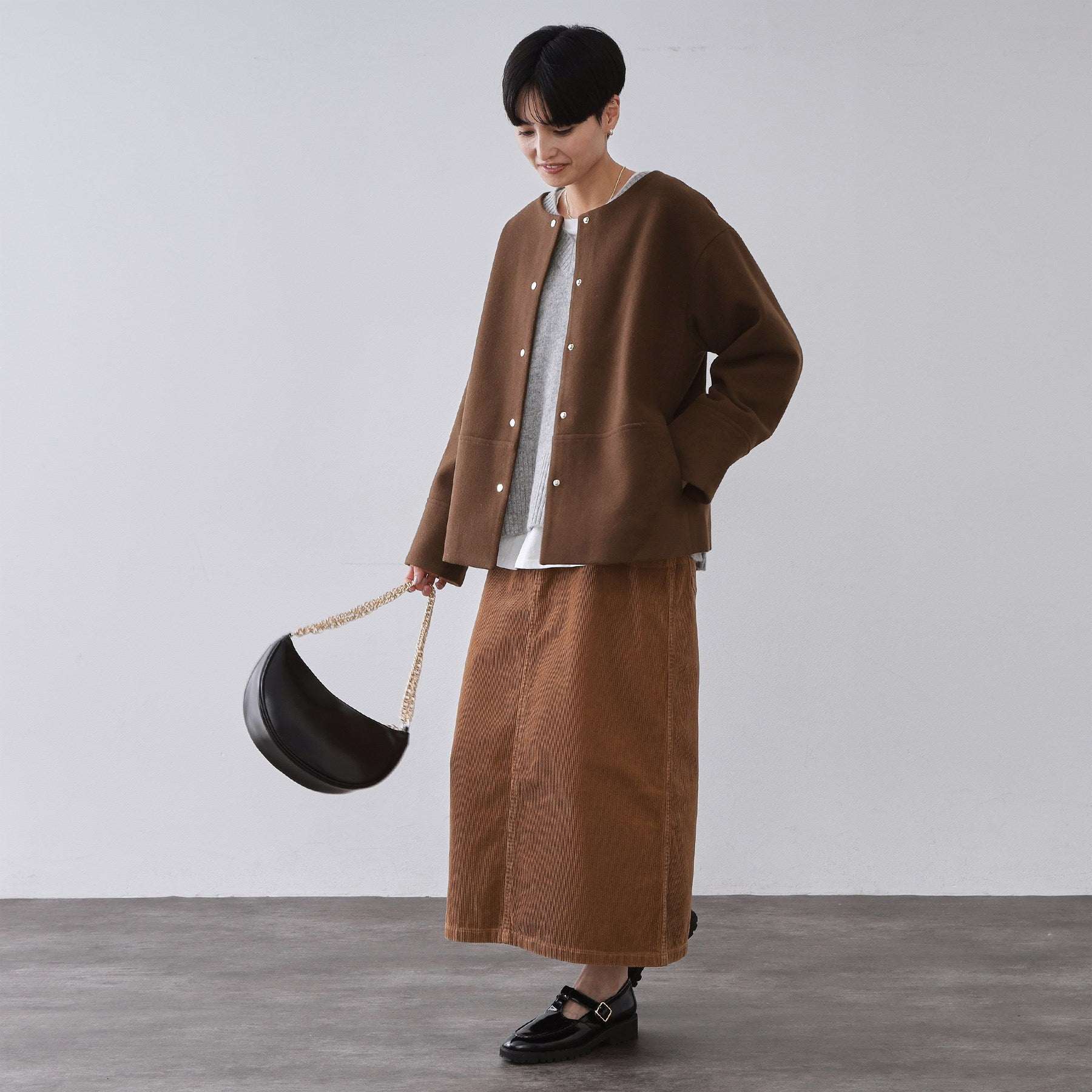 オペーク ドット クリップ OPAQUE.CLIP ウールライクメルトン ノーカラーコート【洗濯機OK】 （ブラック(019)） ブラック(019)