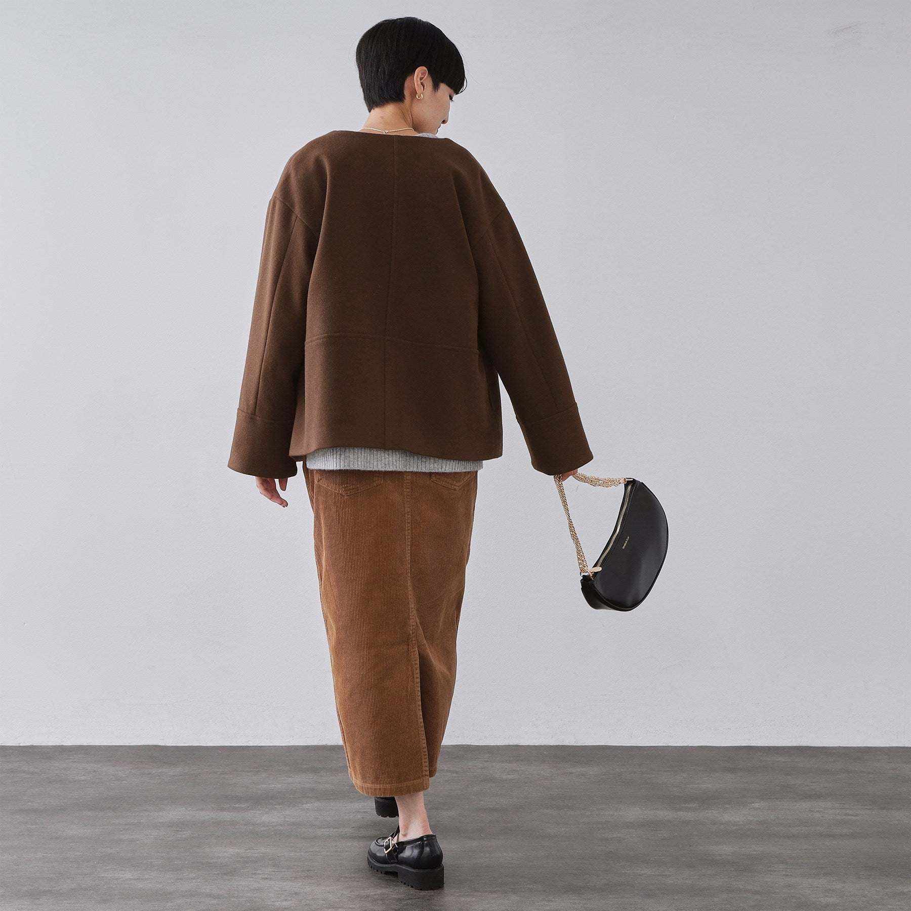 オペーク ドット クリップ OPAQUE.CLIP ウールライクメルトン ノーカラーコート【洗濯機OK】 （ブラック(019)） ブラック(019)