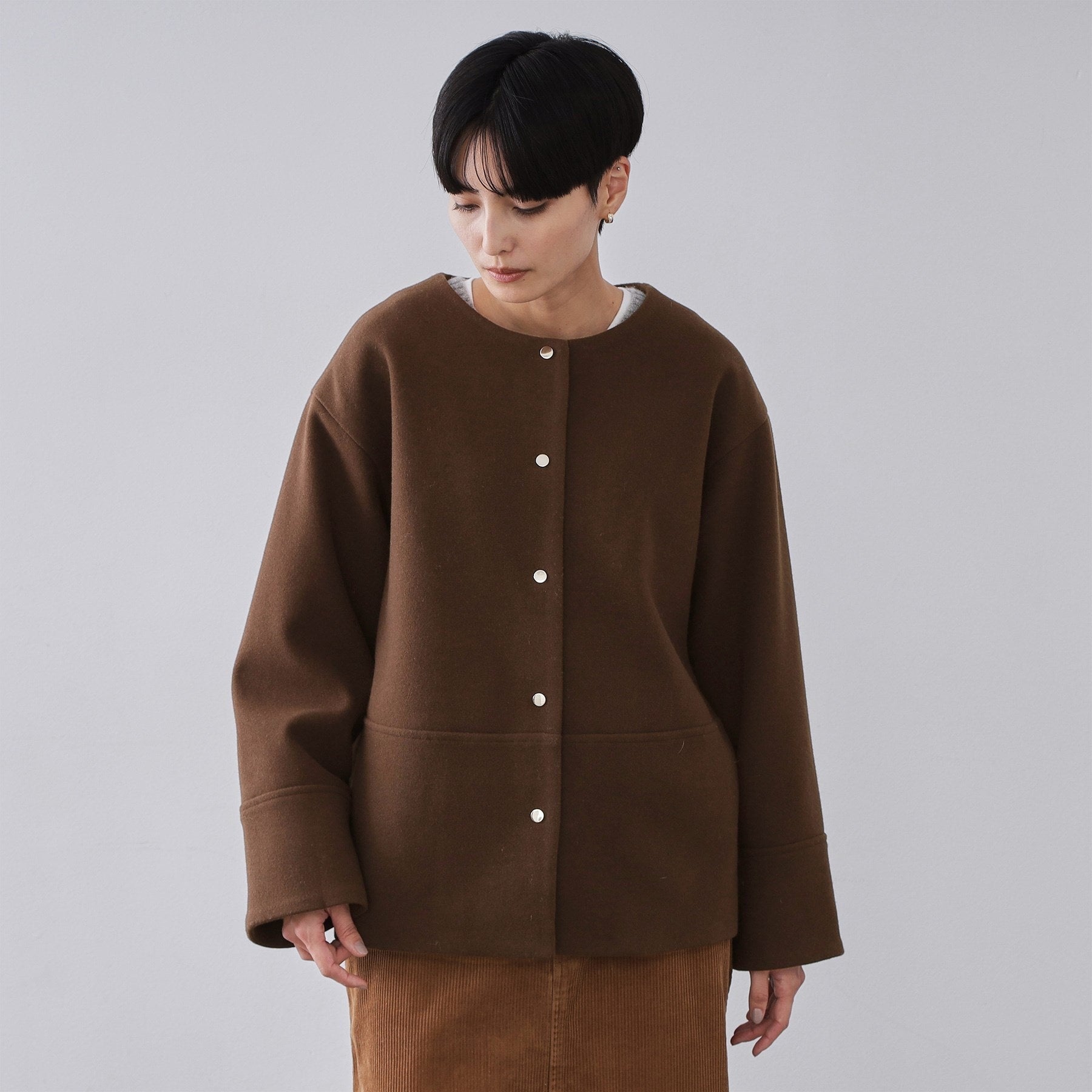 オペーク ドット クリップ OPAQUE.CLIP ウールライクメルトン ノーカラーコート【洗濯機OK】 （ブラック(019)） ブラック(019)