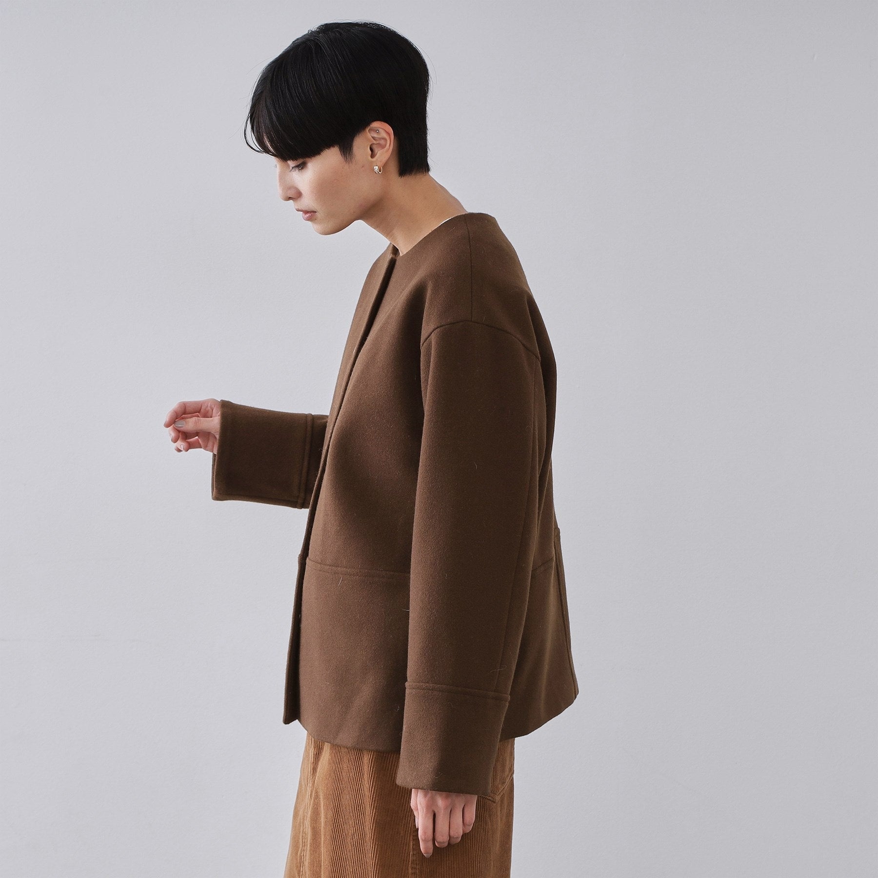 オペーク ドット クリップ OPAQUE.CLIP ウールライクメルトン ノーカラーコート【洗濯機OK】 （ブラック(019)） ブラック(019)