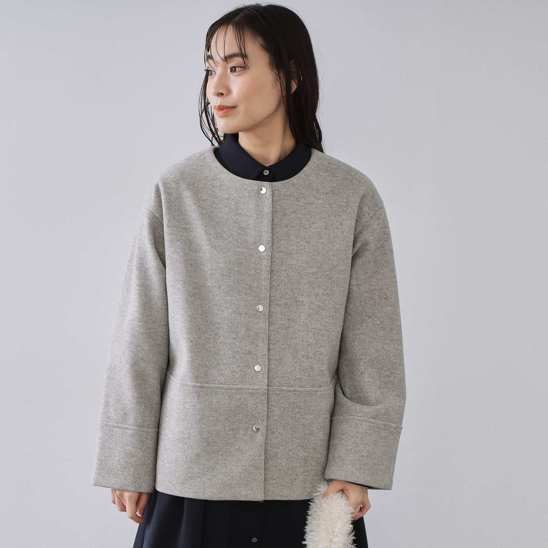 オペーク ドット クリップ OPAQUE.CLIP ウールライクメルトン ノーカラーコート【洗濯機OK】 （グレー(012)） グレー(012)