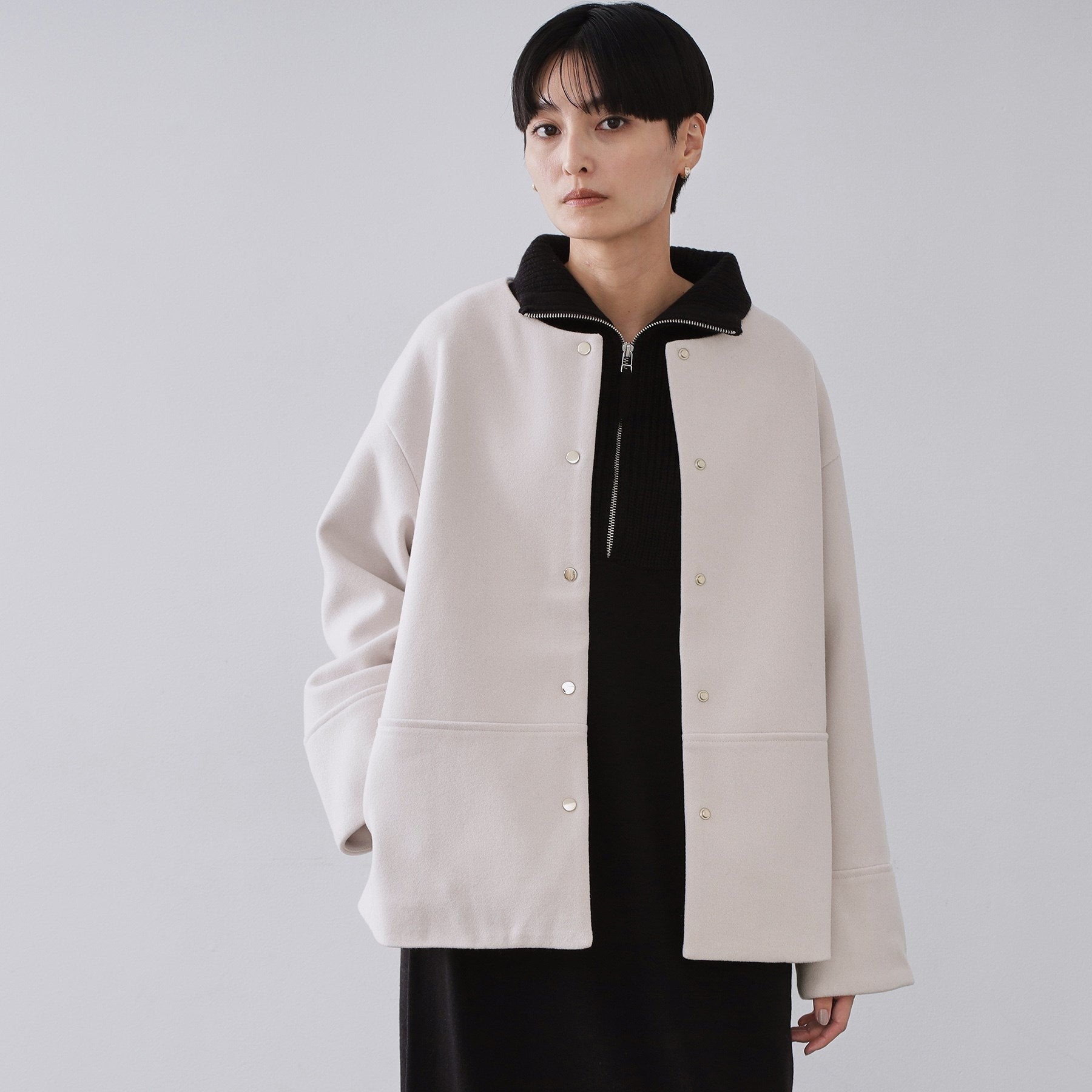 オペーク ドット クリップ OPAQUE.CLIP ウールライクメルトン ノーカラーコート【洗濯機OK】 （ライトベージュ(051)） ライトベージュ(051)