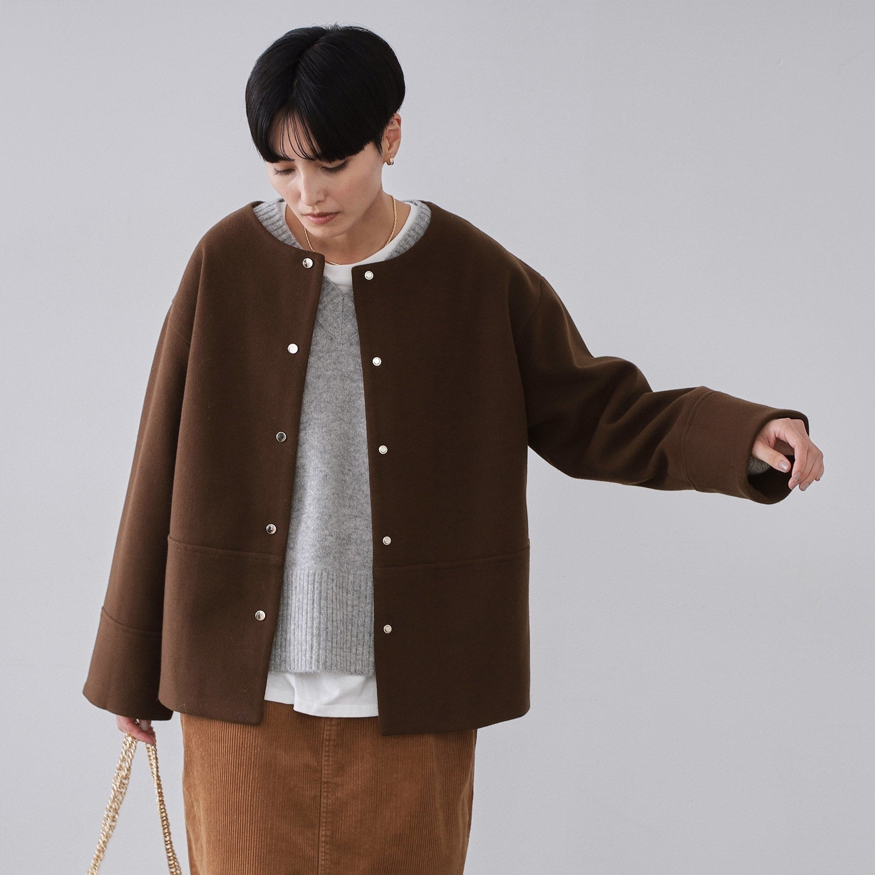 オペーク ドット クリップ OPAQUE.CLIP ウールライクメルトン ノーカラーコート【洗濯機OK】 （ブラウン(844)） ブラウン(844)