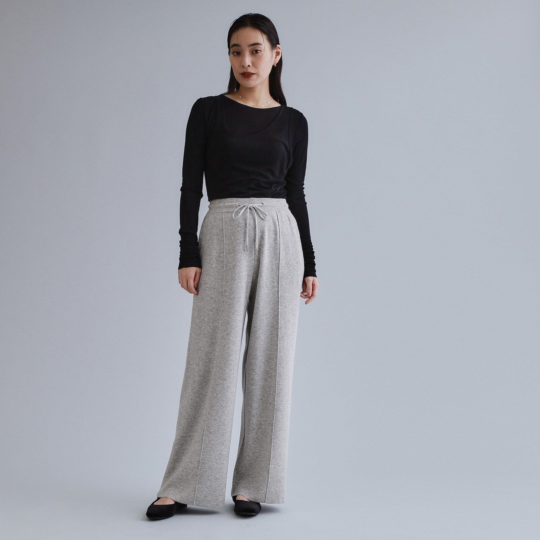 オペーク ドット クリップ OPAQUE.CLIP 【es】ニットワイドパンツ【洗濯機洗い可】 （キャメルブラウン(041)） キャメルブラウン(041)