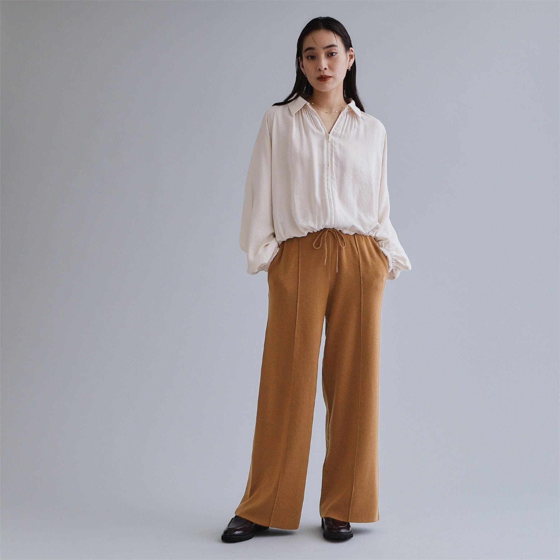 オペーク ドット クリップ OPAQUE.CLIP 【es】ニットワイドパンツ【洗濯機洗い可】 （キャメルブラウン(041)） キャメルブラウン(041)