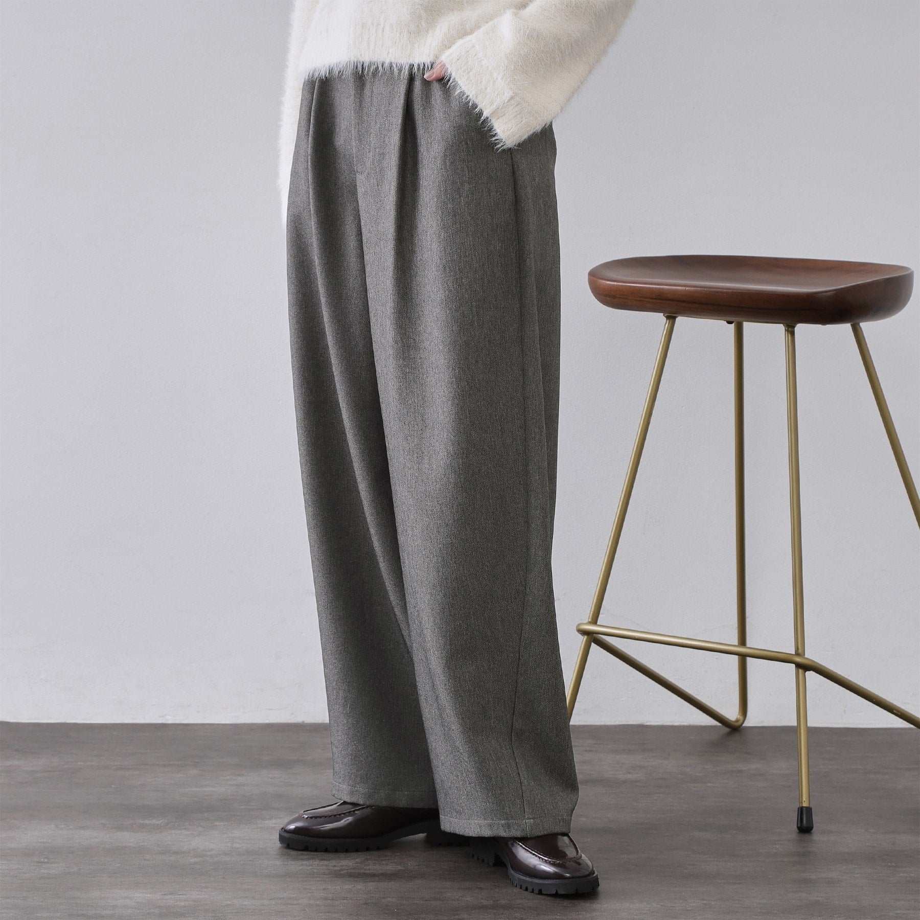 オペーク ドット クリップ OPAQUE.CLIP メランジ カーヴィーパンツ【洗濯機OK】 （チャコールグレー(014)） チャコールグレー(014)