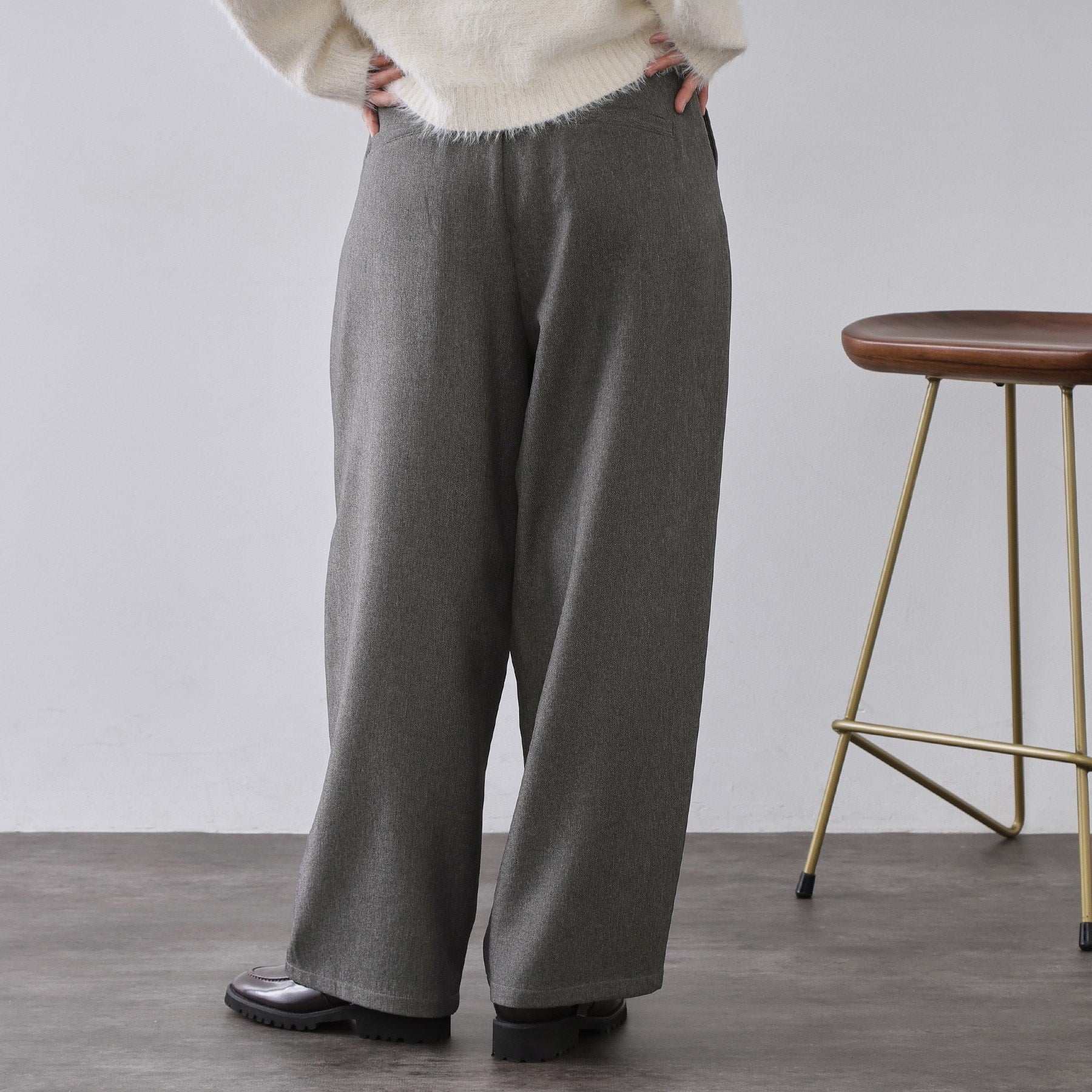 オペーク ドット クリップ OPAQUE.CLIP メランジ カーヴィーパンツ【洗濯機OK】 （チャコールグレー(014)） チャコールグレー(014)