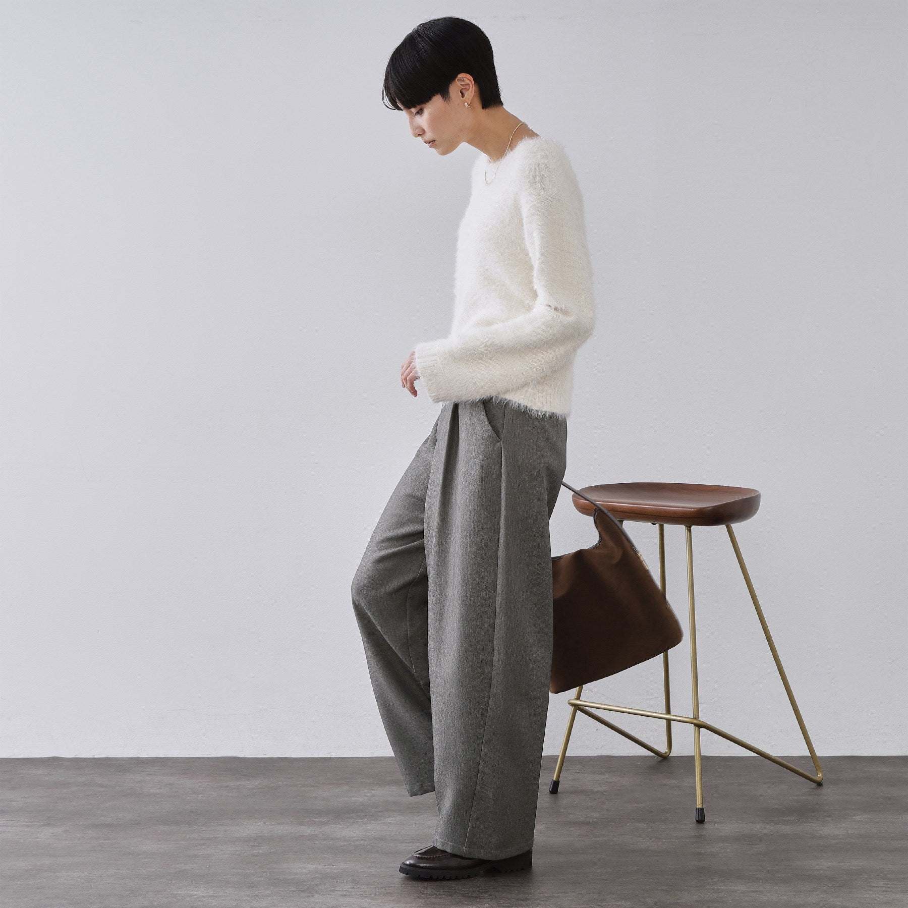 オペーク ドット クリップ OPAQUE.CLIP メランジ カーヴィーパンツ【洗濯機OK】 （チャコールグレー(014)） チャコールグレー(014)