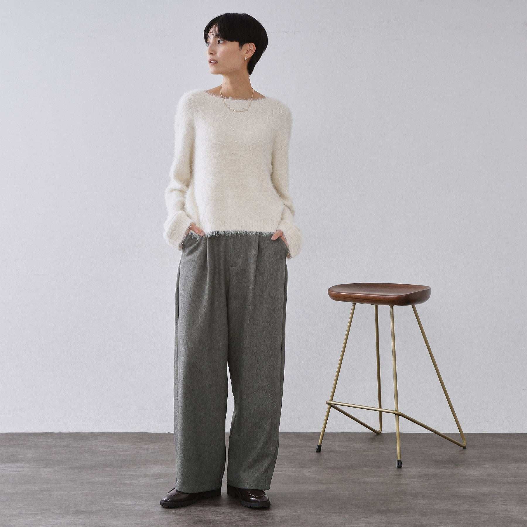 オペーク ドット クリップ OPAQUE.CLIP メランジ カーヴィーパンツ【洗濯機OK】 （チャコールグレー(014)） チャコールグレー(014)