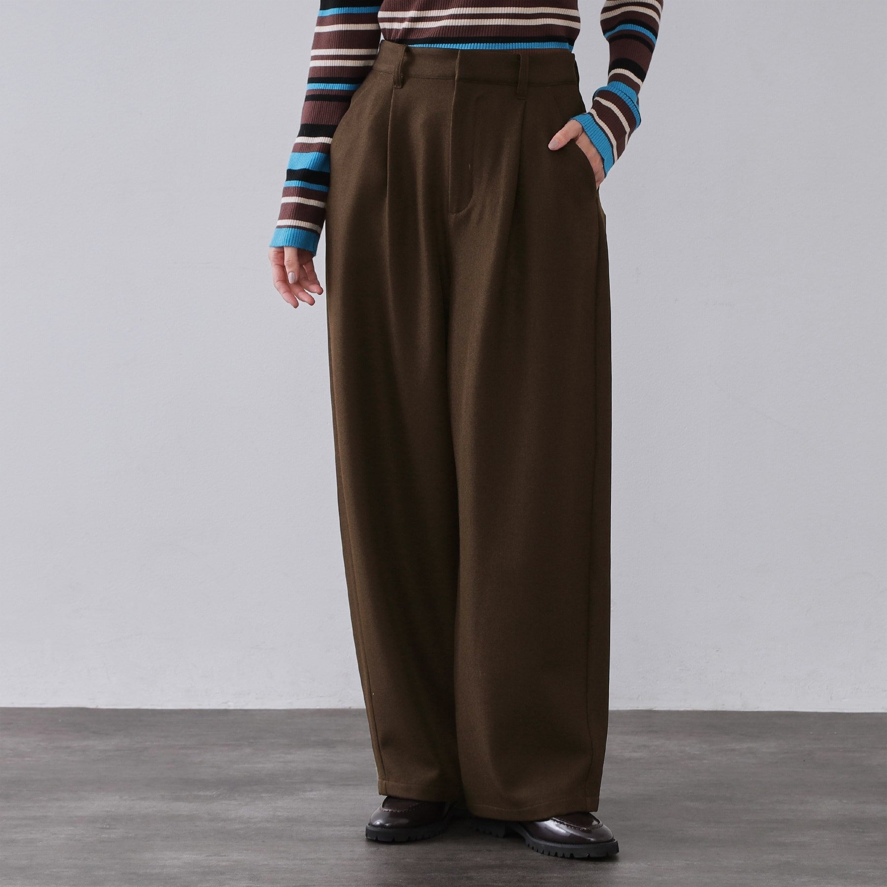 オペーク ドット クリップ OPAQUE.CLIP メランジ カーヴィーパンツ【洗濯機OK】 （チャコールグレー(014)） チャコールグレー(014)