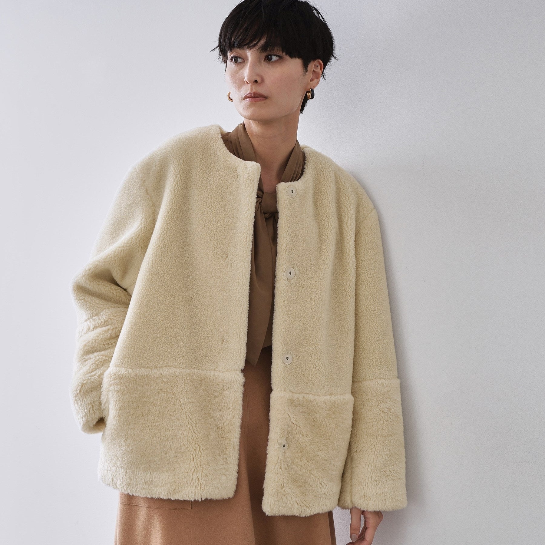 オペーク ドット クリップ OPAQUE.CLIP フェイクボア切替ショートコート （アイボリー(004)） アイボリー(004)