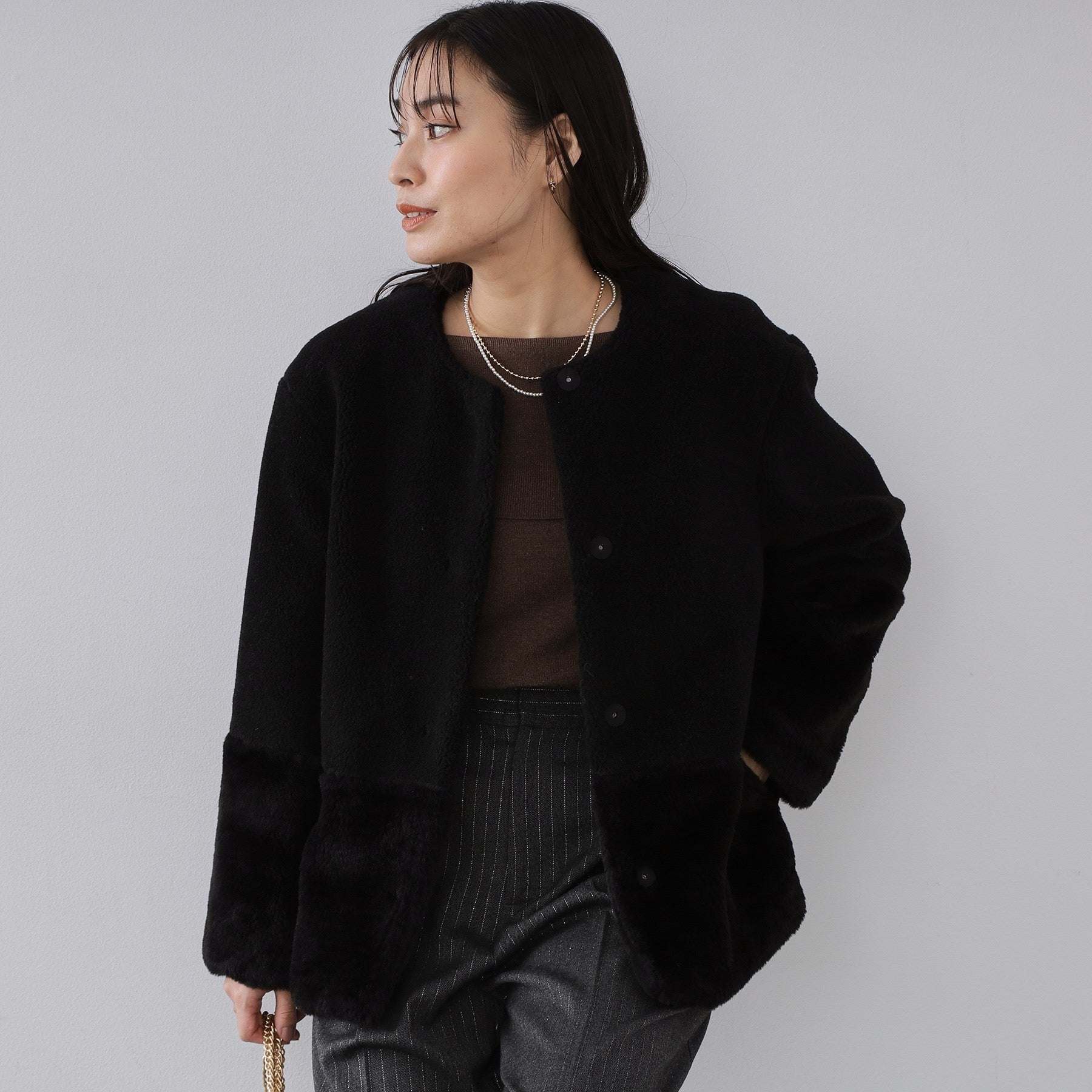 オペーク ドット クリップ OPAQUE.CLIP フェイクボア切替ショートコート （アイボリー(004)） アイボリー(004)