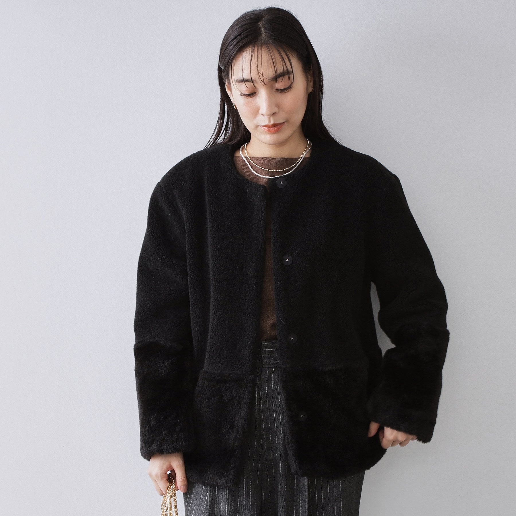 オペーク ドット クリップ OPAQUE.CLIP フェイクボア切替ショートコート （ブラック(019)） ブラック(019)