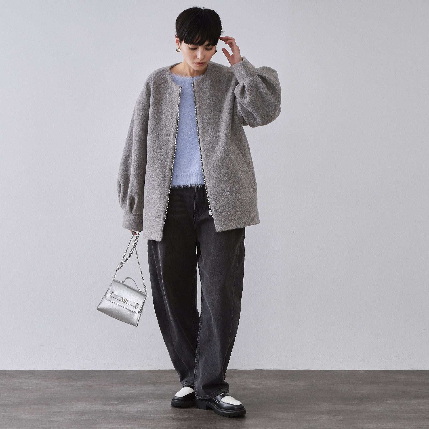 オペーク ドット クリップ OPAQUE.CLIP もこもこノーカラージップミドルコート【洗える】 （ライトベージュ(051)） ライトベージュ(051)