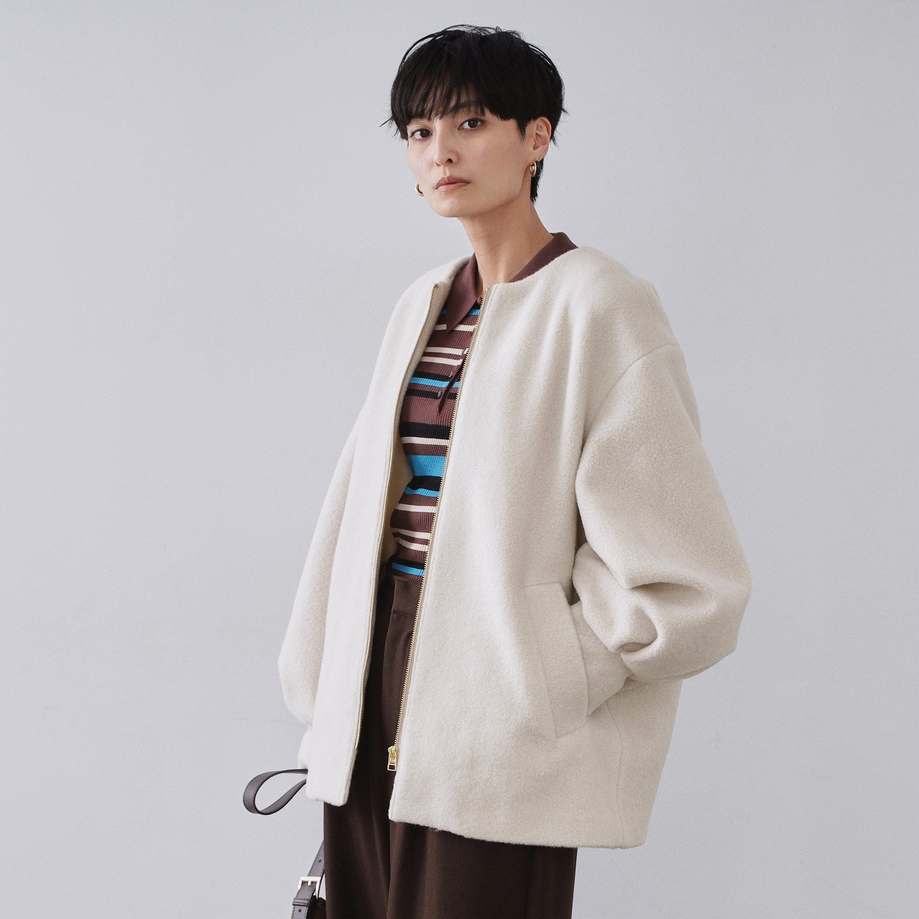 オペーク ドット クリップ OPAQUE.CLIP もこもこノーカラージップミドルコート【洗える】 （ライトベージュ(051)） ライトベージュ(051)