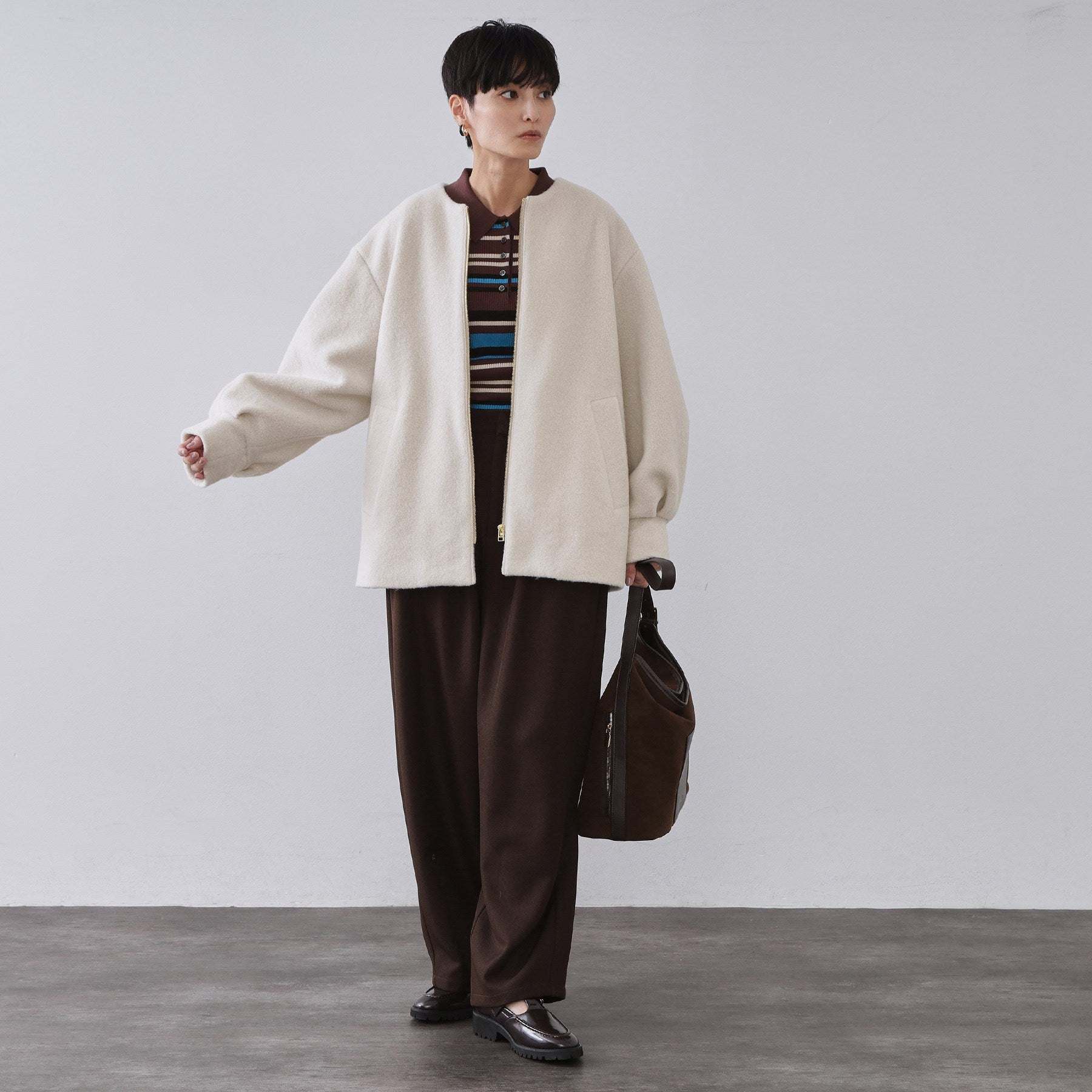 オペーク ドット クリップ OPAQUE.CLIP もこもこノーカラージップミドルコート【洗える】 （ライトベージュ(051)） ライトベージュ(051)