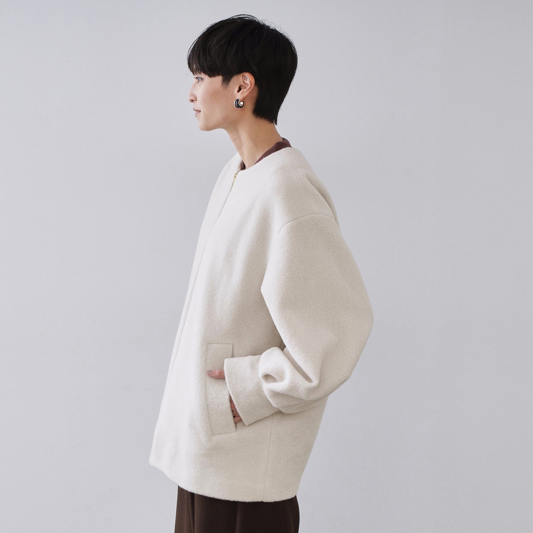 オペーク ドット クリップ OPAQUE.CLIP もこもこノーカラージップミドルコート【洗える】 （ライトベージュ(051)） ライトベージュ(051)