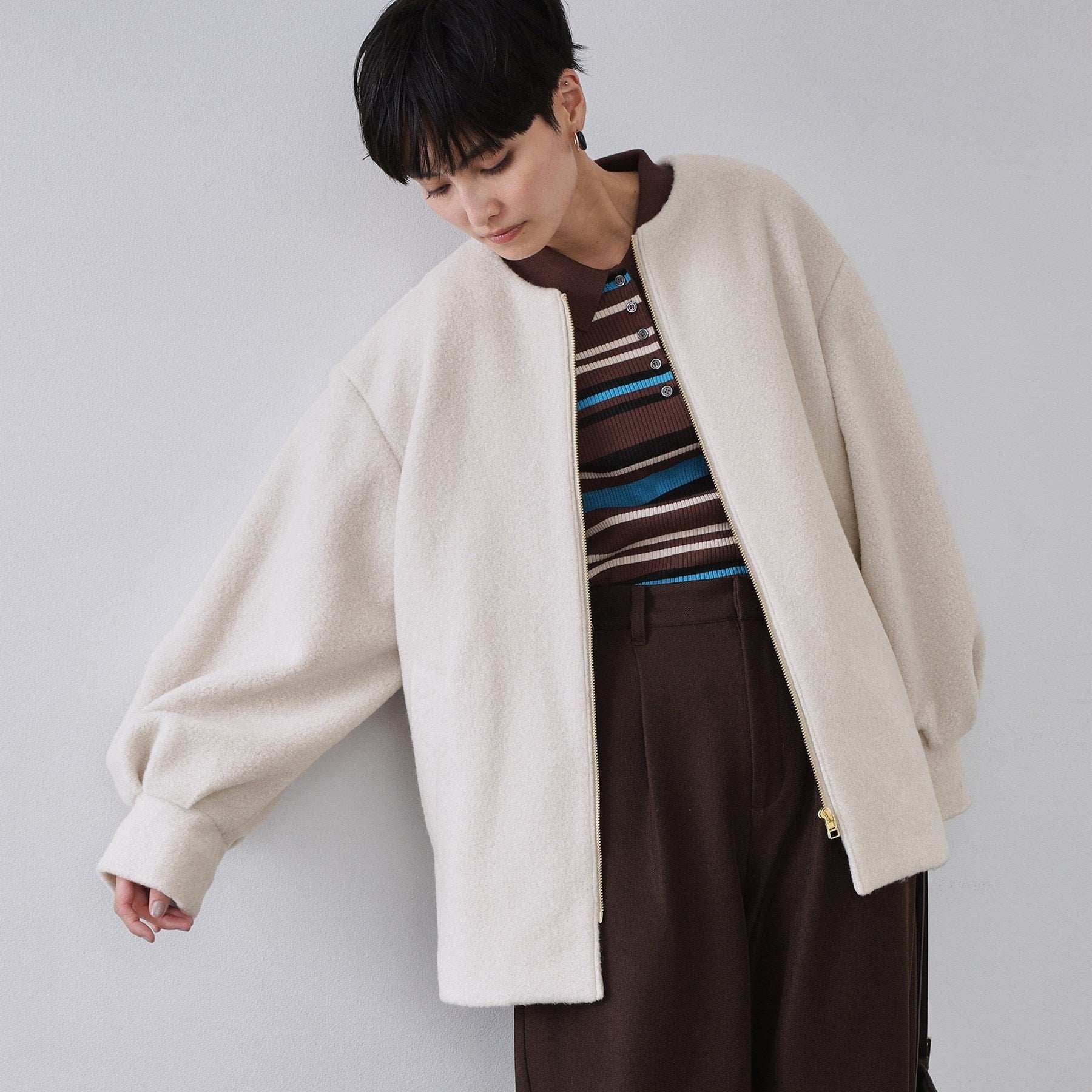 オペーク ドット クリップ OPAQUE.CLIP もこもこノーカラージップミドルコート【洗える】 （ライトベージュ(051)） ライトベージュ(051)