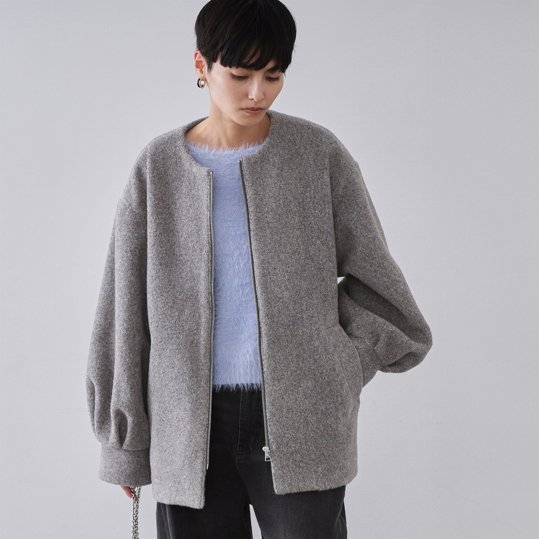 オペーク ドット クリップ OPAQUE.CLIP もこもこノーカラージップミドルコート【洗える】 （チャコールグレー(014)） チャコールグレー(014)