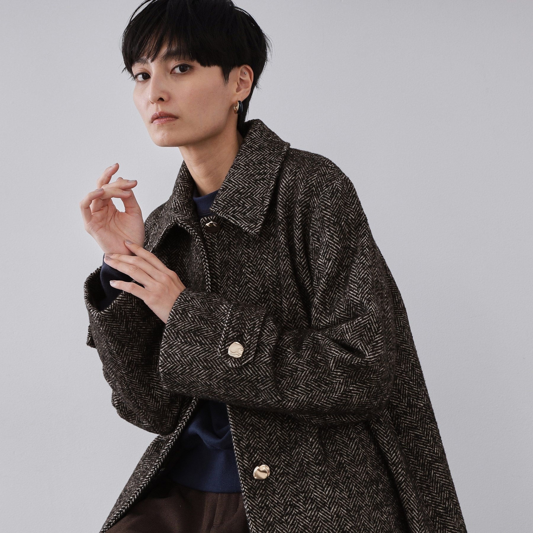 オペーク ドット クリップ OPAQUE.CLIP ヘリンボーンステンカラーコート （ブラウン(444)） ブラウン(444)