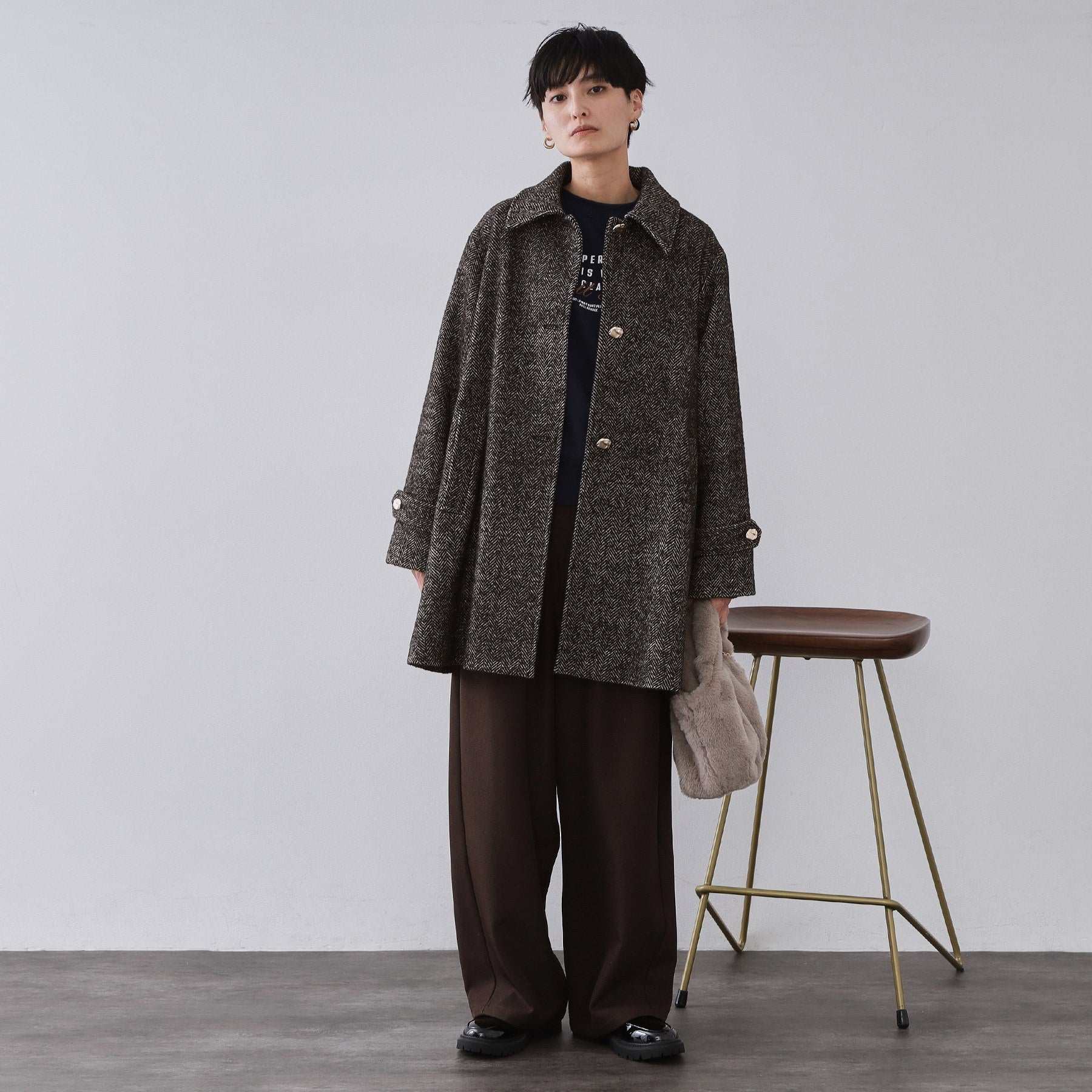 オペーク ドット クリップ OPAQUE.CLIP ヘリンボーンステンカラーコート （ブラウン(444)） ブラウン(444)