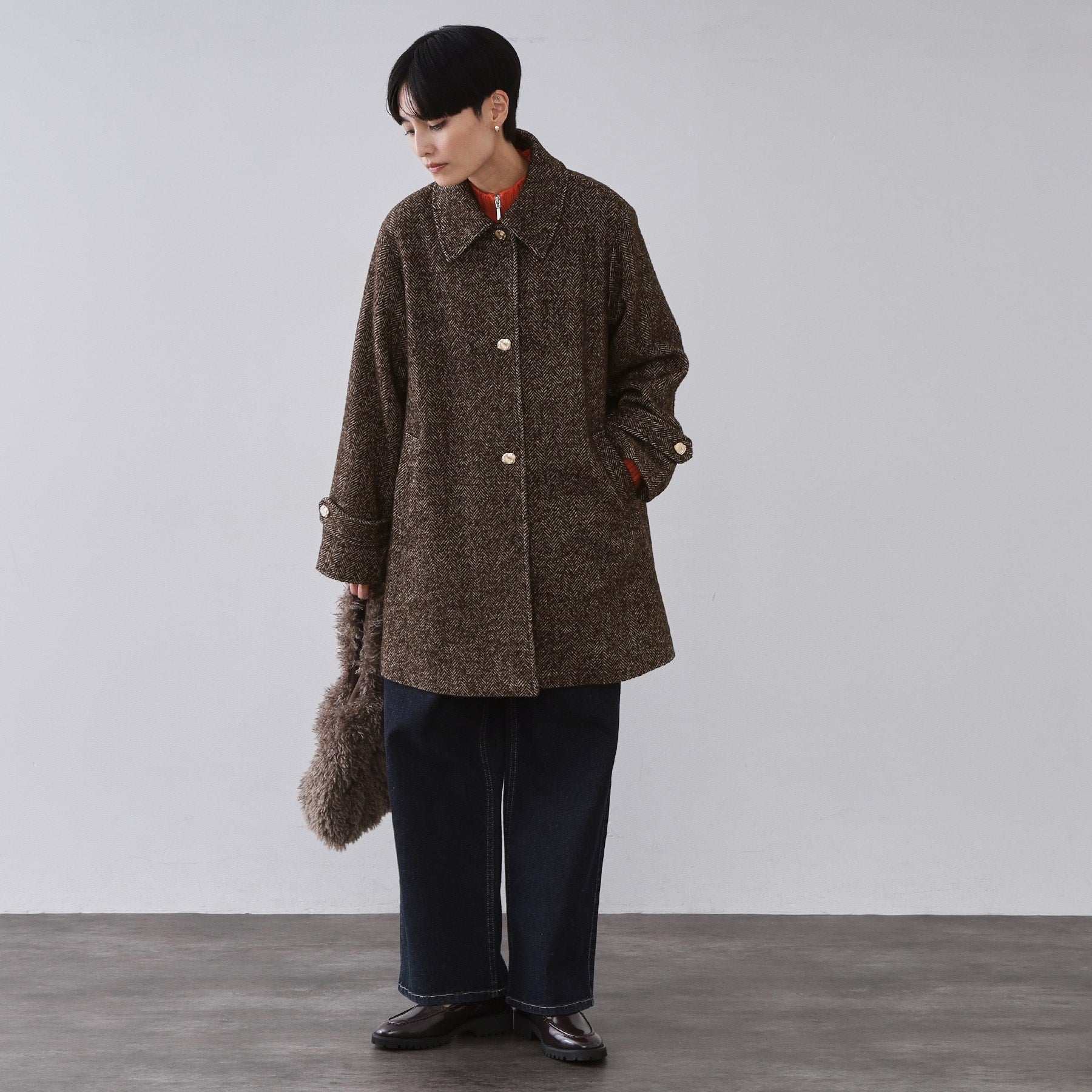 オペーク ドット クリップ OPAQUE.CLIP ヘリンボーンステンカラーコート （ブラウン(444)） ブラウン(444)