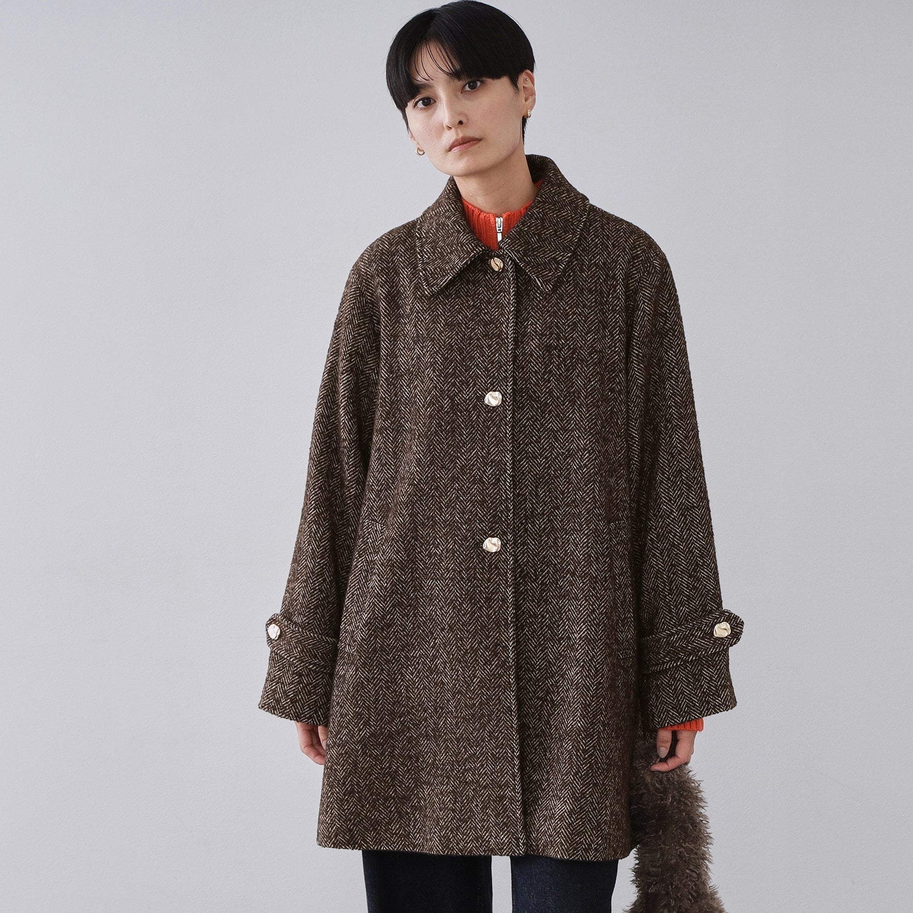 オペーク ドット クリップ OPAQUE.CLIP ヘリンボーンステンカラーコート （ブラウン(444)） ブラウン(444)