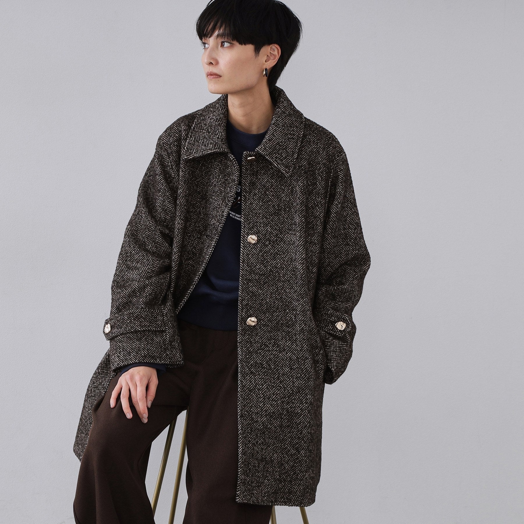 オペーク ドット クリップ OPAQUE.CLIP ヘリンボーンステンカラーコート （ブラック(419)） ブラック(419)