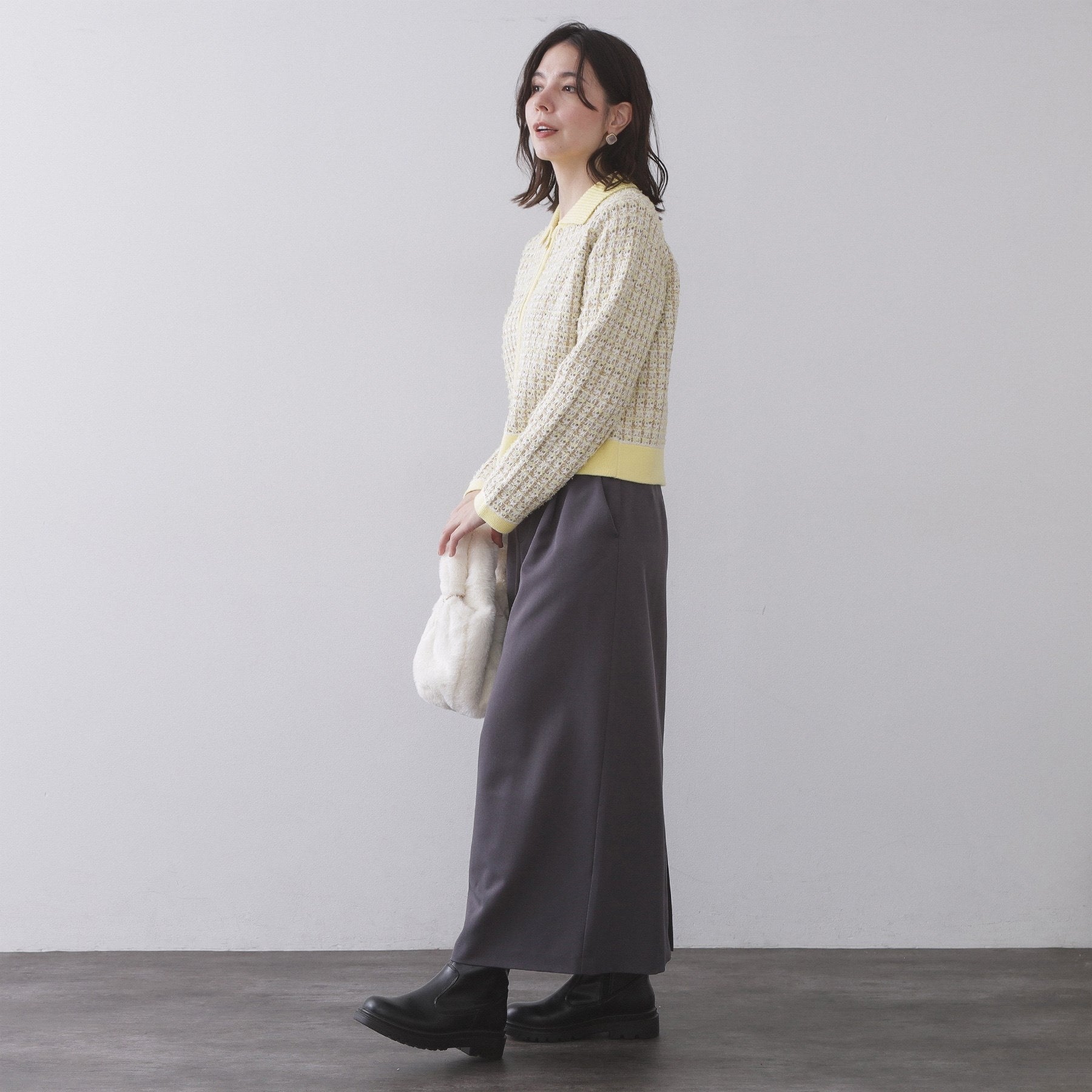 オペーク ドット クリップ OPAQUE.CLIP ツイードライクZIPニットカーディガン （イエロー(431)） イエロー(431)