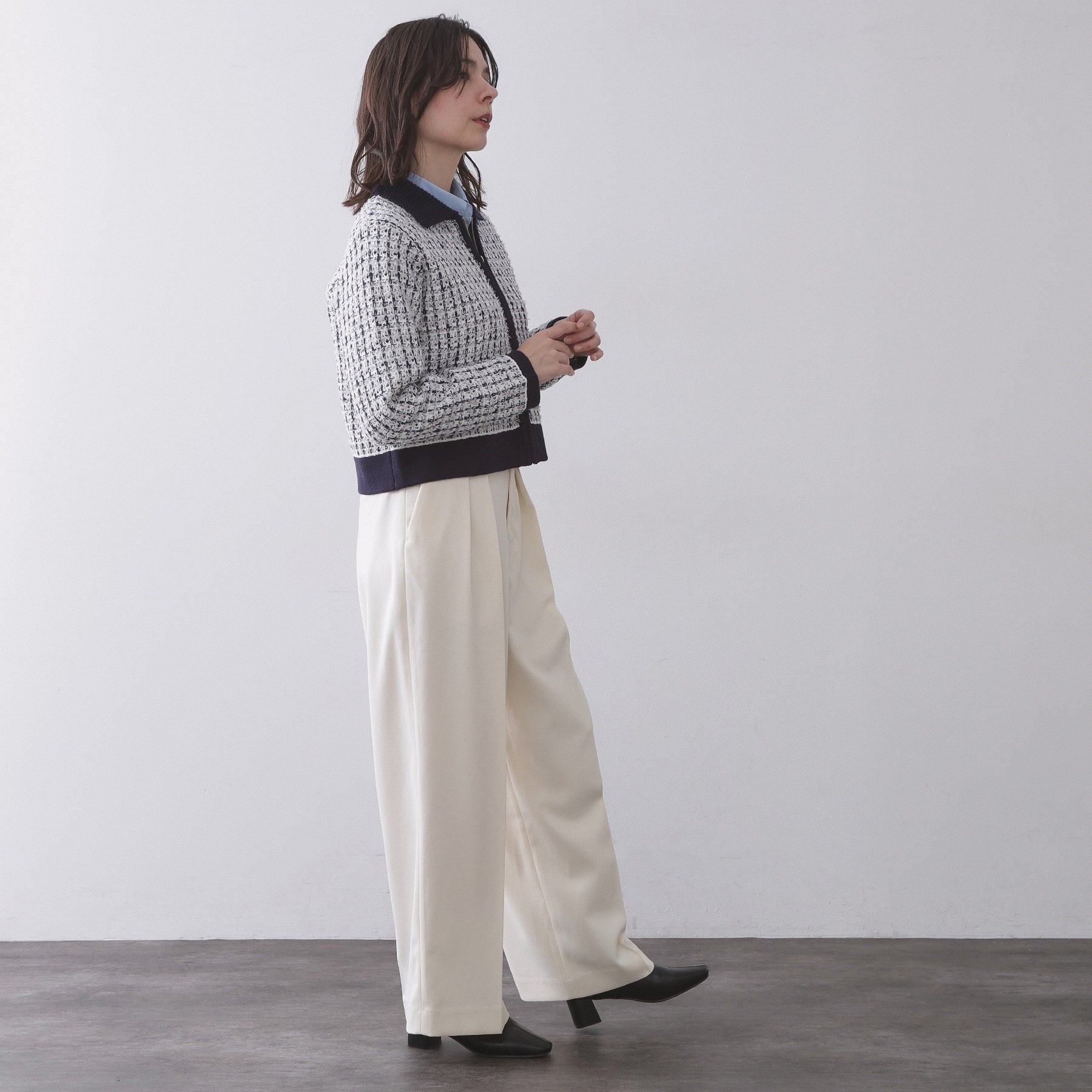 オペーク ドット クリップ OPAQUE.CLIP ツイードライクZIPニットカーディガン （イエロー(431)） イエロー(431)