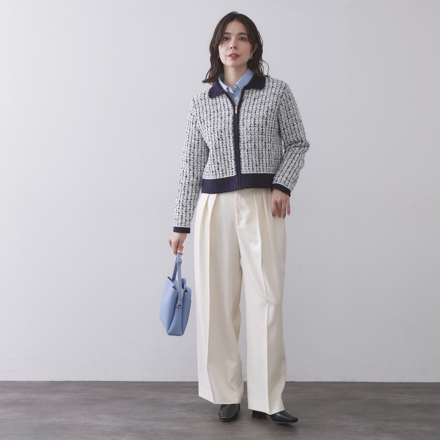 オペーク ドット クリップ OPAQUE.CLIP ツイードライクZIPニットカーディガン （イエロー(431)） イエロー(431)