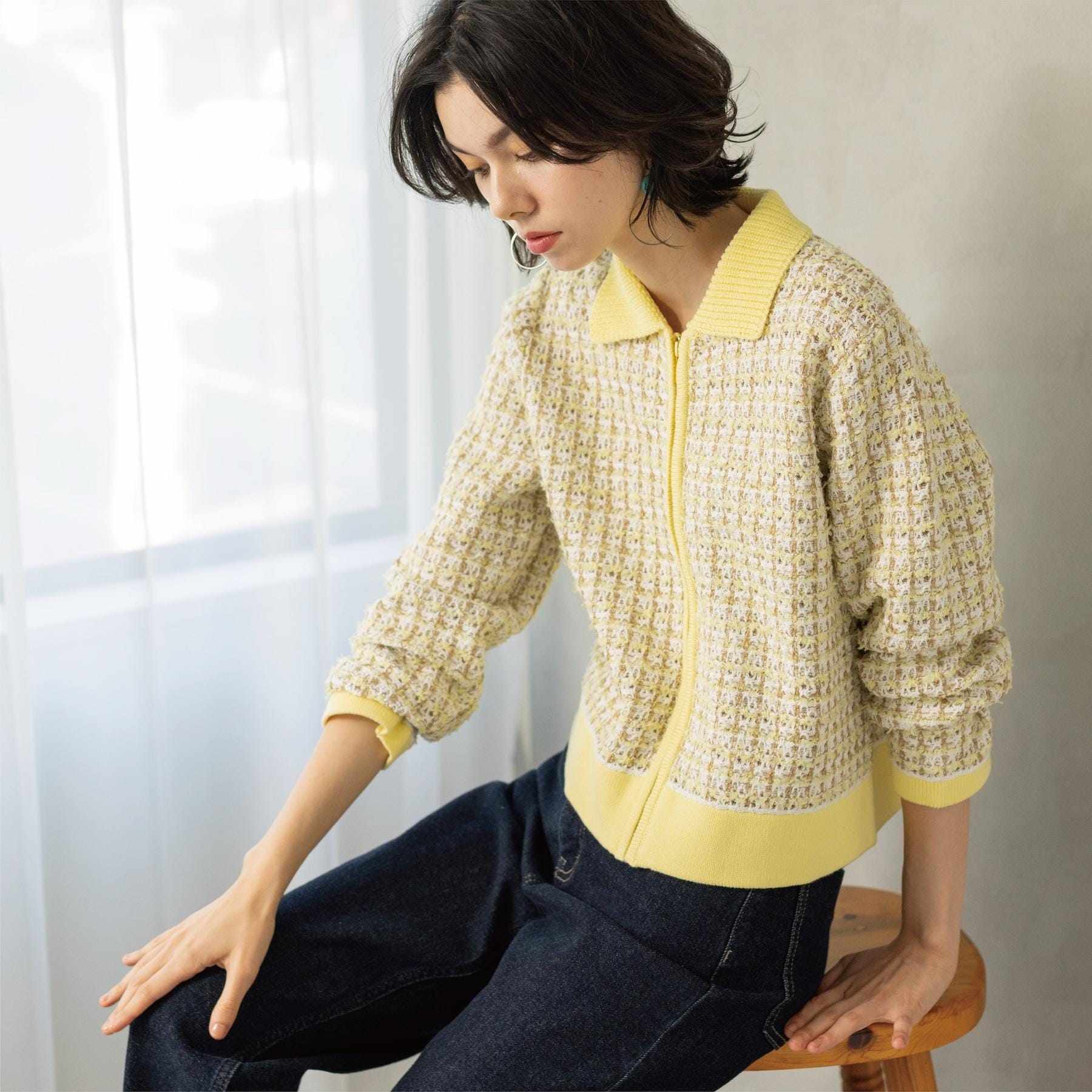 オペーク ドット クリップ OPAQUE.CLIP ツイードライクZIPニットカーディガン （イエロー(431)） イエロー(431)