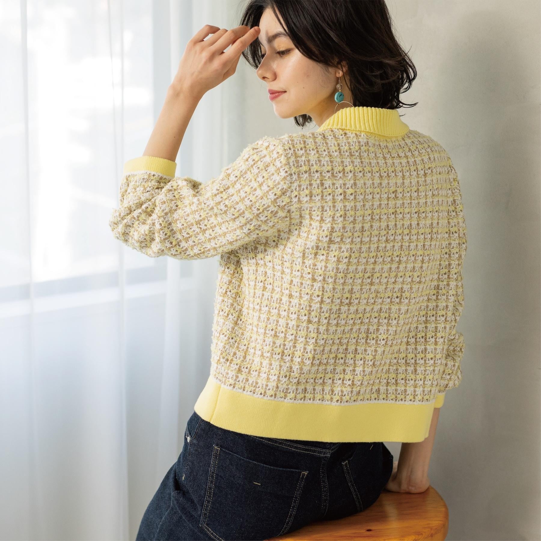 オペーク ドット クリップ OPAQUE.CLIP ツイードライクZIPニットカーディガン （イエロー(431)） イエロー(431)