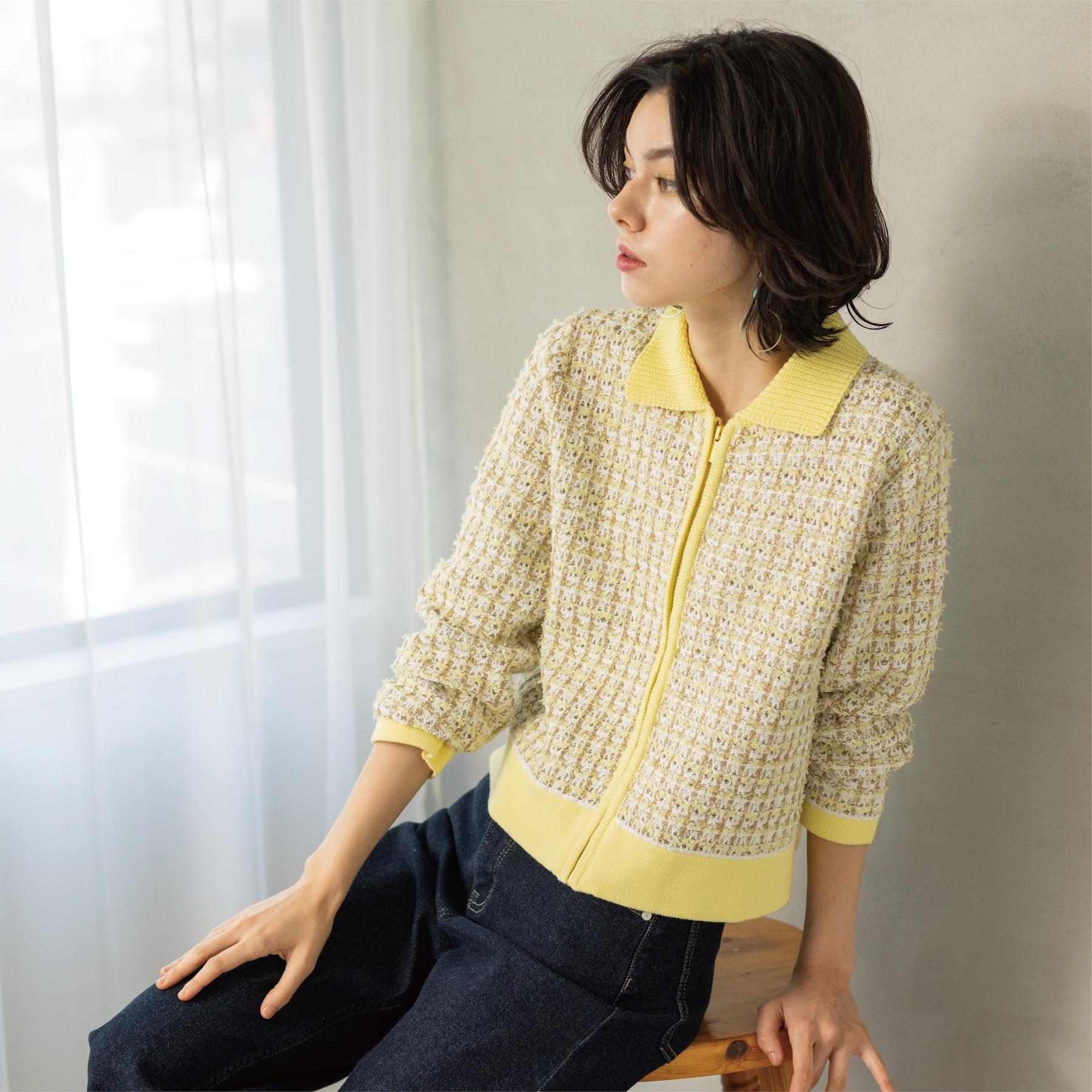オペーク ドット クリップ OPAQUE.CLIP ツイードライクZIPニットカーディガン （イエロー(431)） イエロー(431)