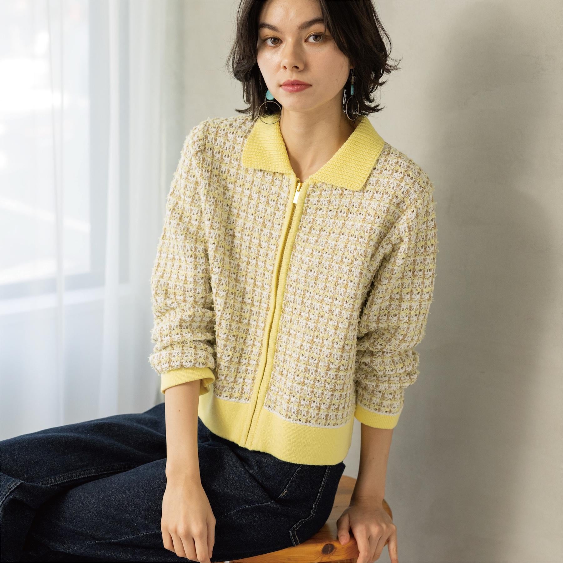 オペーク ドット クリップ OPAQUE.CLIP ツイードライクZIPニットカーディガン （イエロー(431)） イエロー(431)