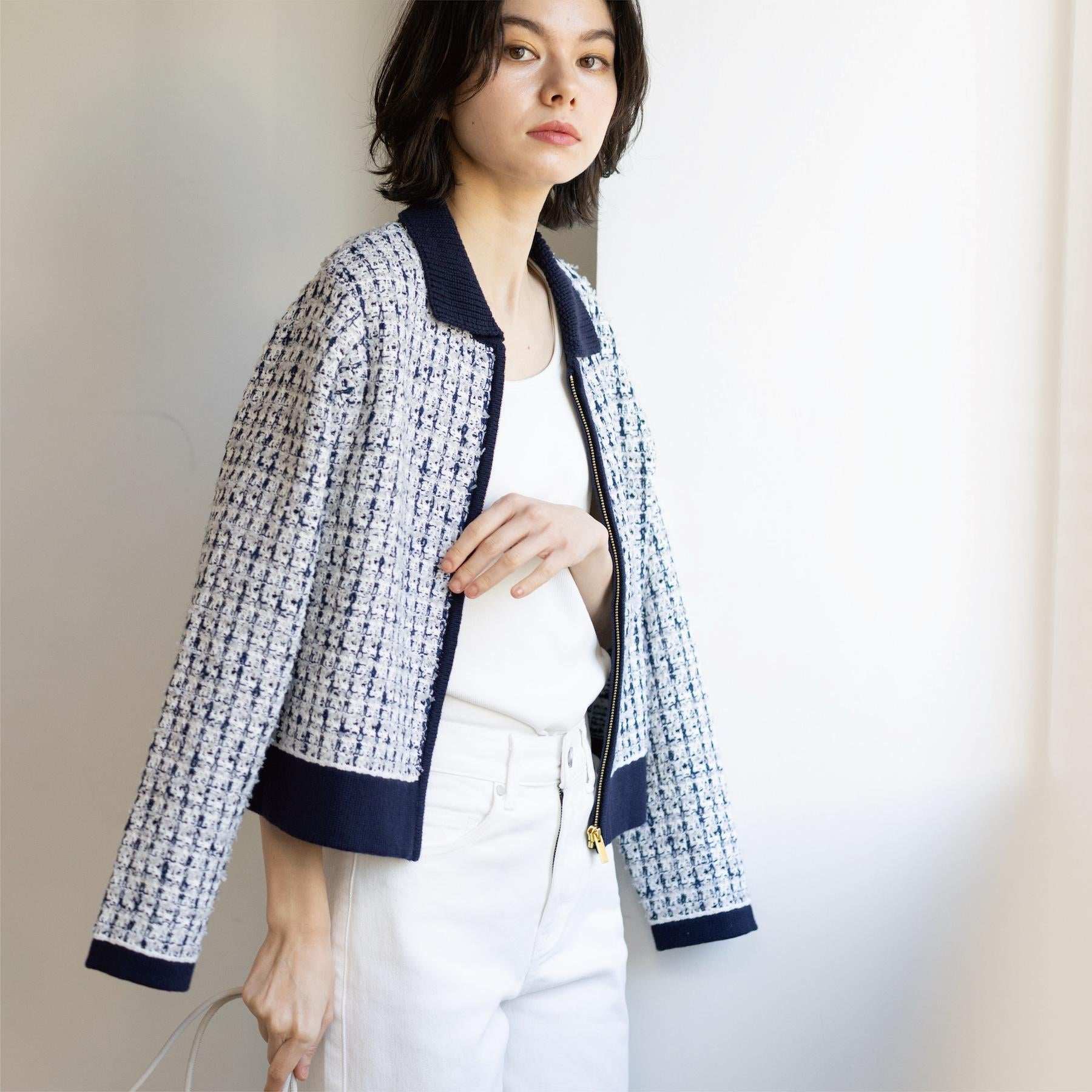 オペーク ドット クリップ OPAQUE.CLIP ツイードライクZIPニットカーディガン （イエロー(431)） イエロー(431)