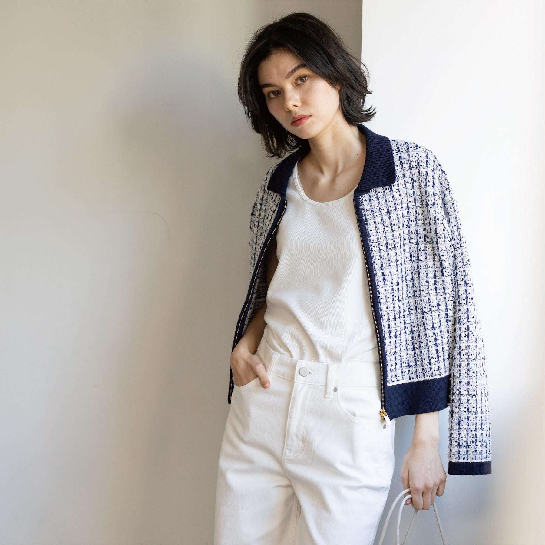 オペーク ドット クリップ OPAQUE.CLIP ツイードライクZIPニットカーディガン （イエロー(431)） イエロー(431)