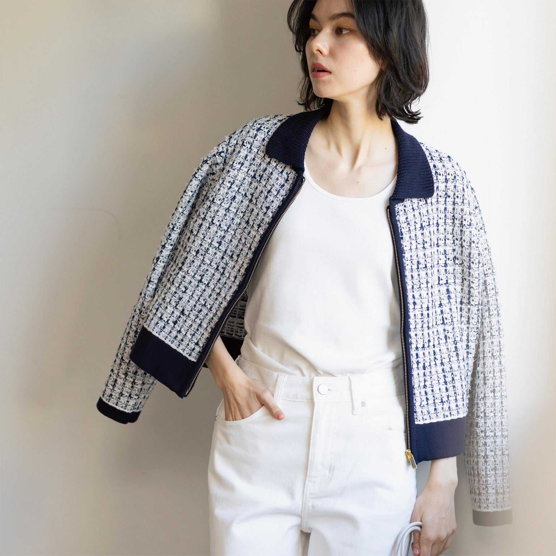 オペーク ドット クリップ OPAQUE.CLIP ツイードライクZIPニットカーディガン （ネイビー(494)） ネイビー(494)