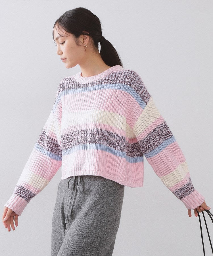 オペーク ドット クリップ OPAQUE.CLIP カラーボーダーミドルゲージニット （ピンク(371)） ピンク(371)