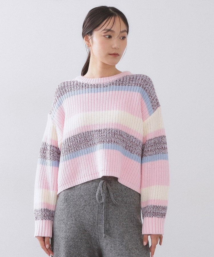 オペーク ドット クリップ OPAQUE.CLIP カラーボーダーミドルゲージニット （ピンク(371)） ピンク(371)