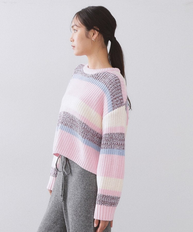 オペーク ドット クリップ OPAQUE.CLIP カラーボーダーミドルゲージニット （ピンク(371)） ピンク(371)