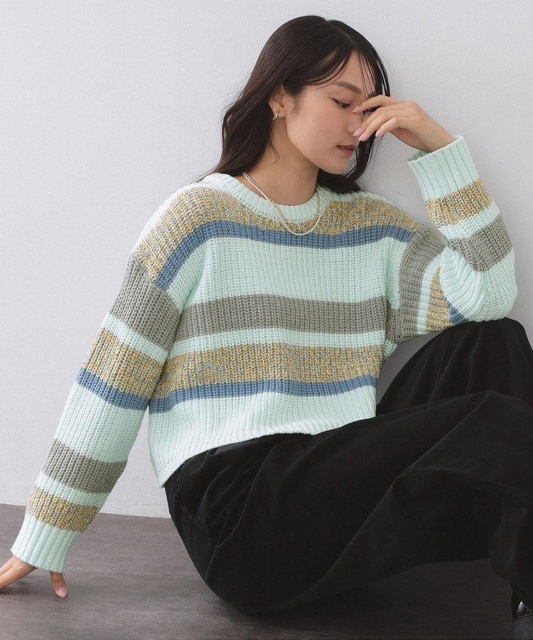 オペーク ドット クリップ OPAQUE.CLIP カラーボーダーミドルゲージニット （ピンク(371)） ピンク(371)