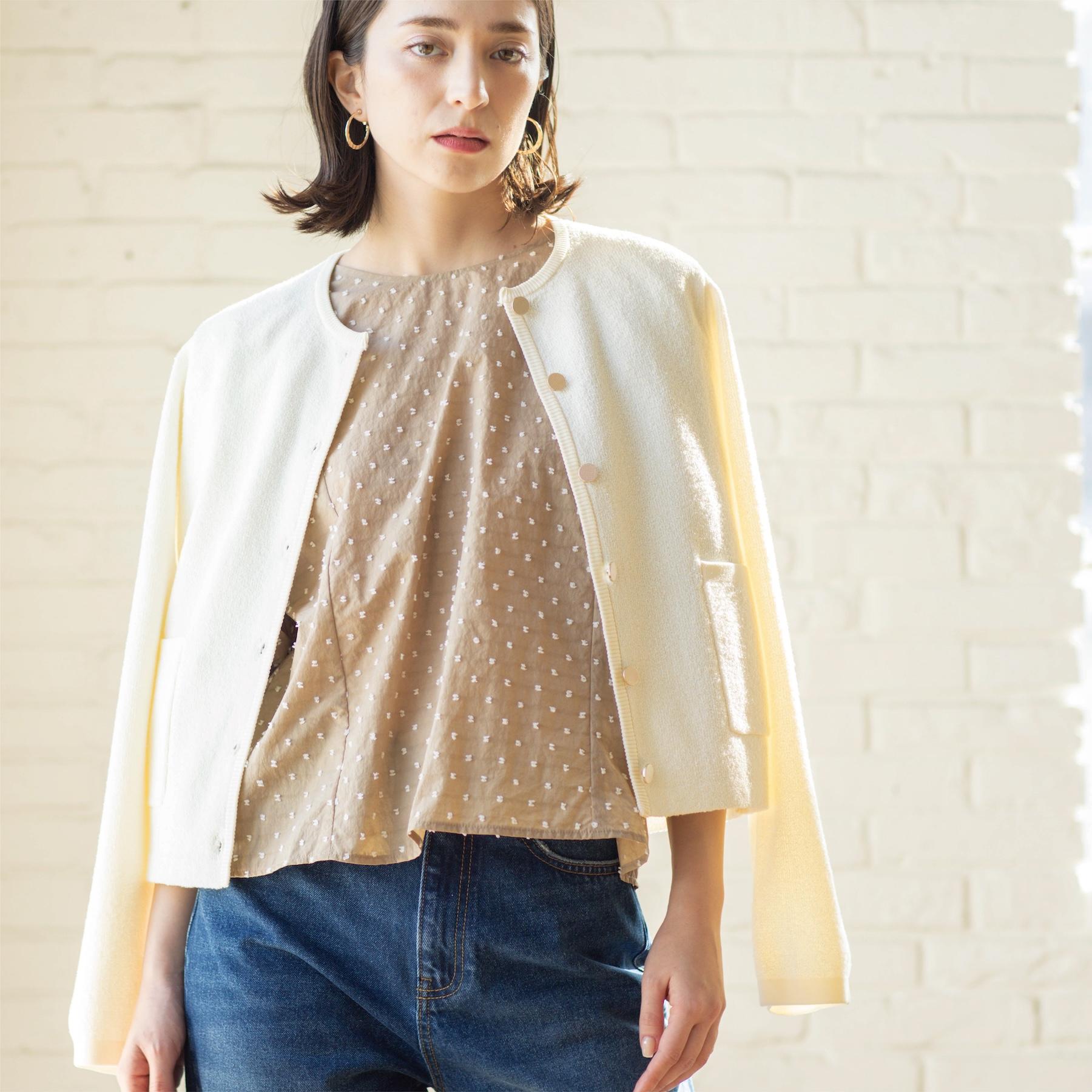 オペーク ドット クリップ OPAQUE.CLIP ブークレ金ボタンニットカーディガン【洗濯機OK】 （オフホワイト(003)） オフホワイト(003)