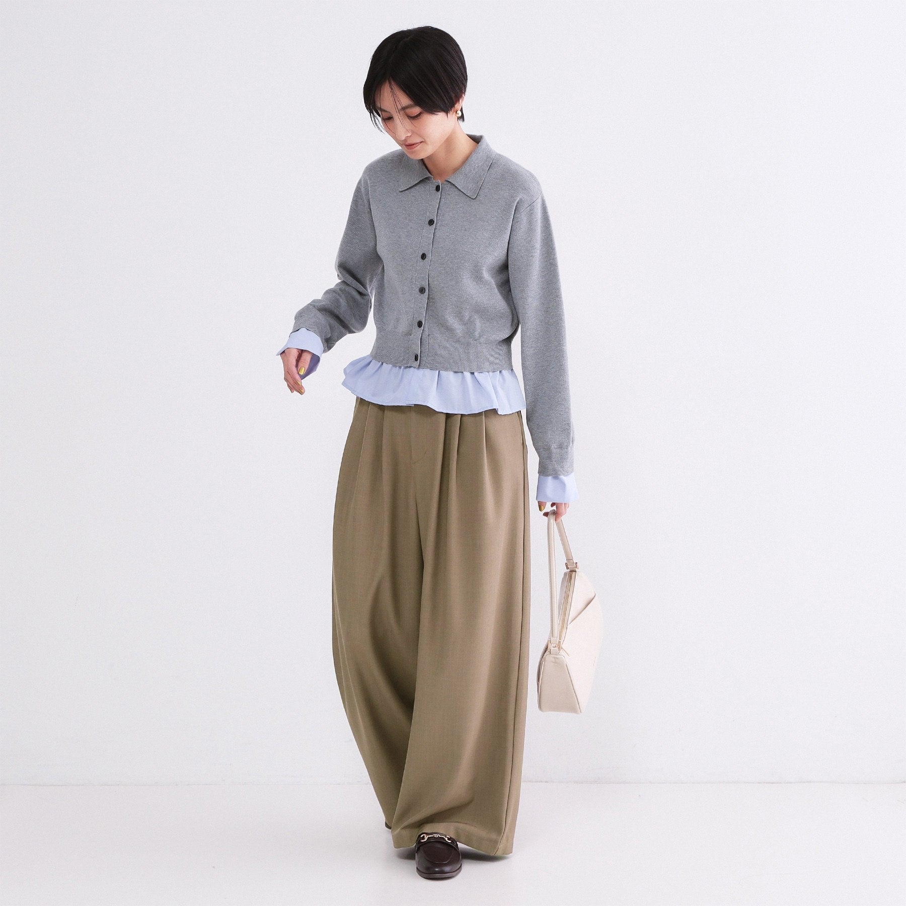 オペーク ドット クリップ OPAQUE.CLIP 美脚ストレッチ イージータックワイドパンツ【洗濯機OK】 （チャコールグレー(013)） チャコールグレー(013)